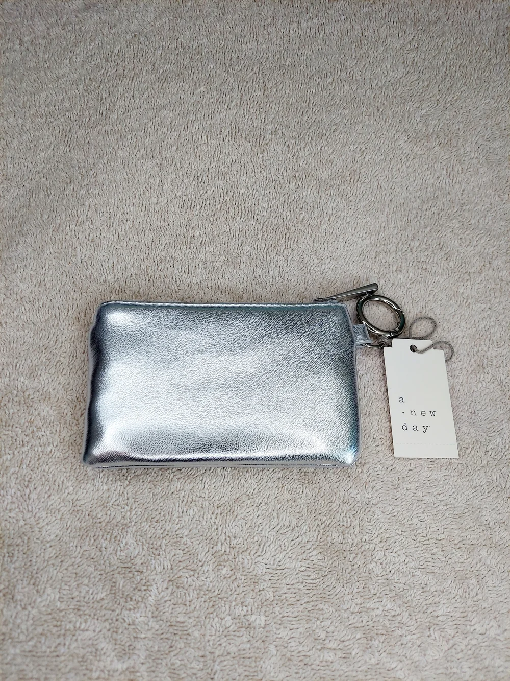 A New Day Metallic Silver Zip Pouch Wallet NWT Travel Y2K Vacation Athleisure